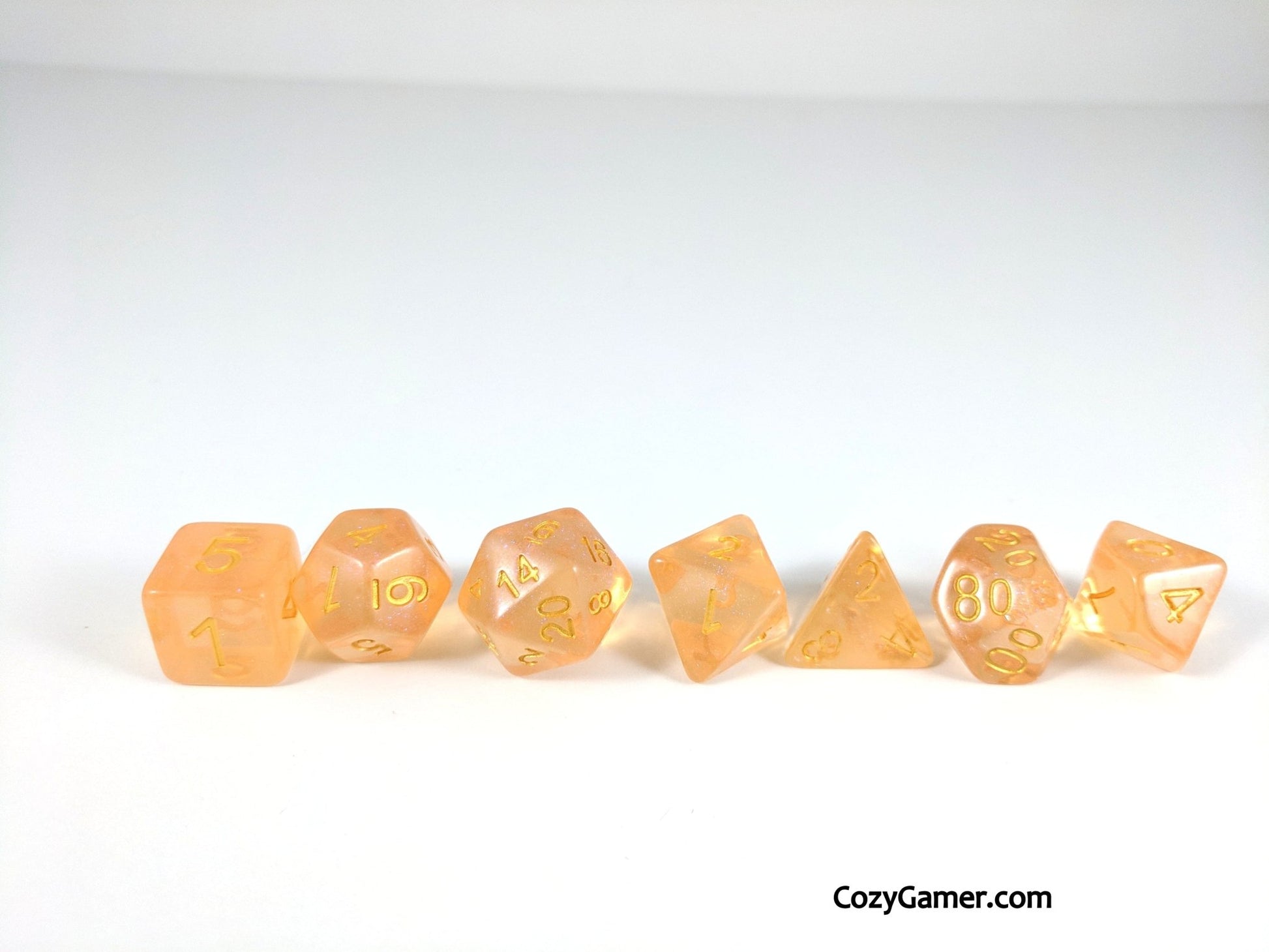 Creamsicle Sparkles Dice Set – Translucent Orange with Pink & Blue Glitter - Fennek and Finch