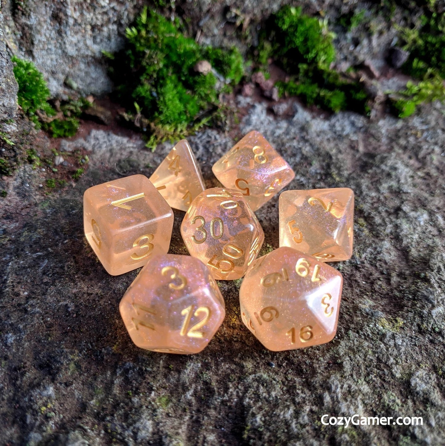 Creamsicle Sparkles Dice Set – Translucent Orange with Pink & Blue Glitter - Fennek and Finch
