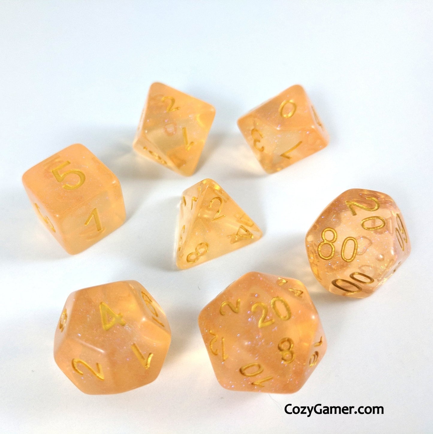 Creamsicle Sparkles Dice Set – Translucent Orange with Pink & Blue Glitter - Fennek and Finch