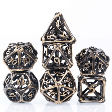 Cross Bones Hollow Metal Dice Set – 7-Piece Skull DnD Dice Dice sets Fennek and Finch Bronze