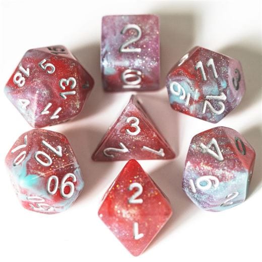 Culling Galaxy Dice Set – 7 - Piece Blue Red Resin DnD Dice - Fennek and Finch