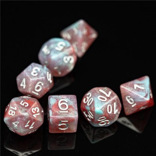 Culling Galaxy Dice Set – 7 - Piece Blue Red Resin DnD Dice - Fennek and Finch