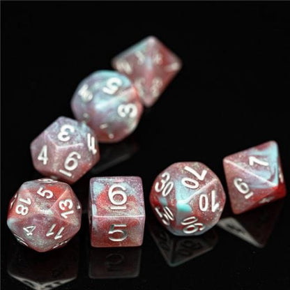 Culling Galaxy Dice Set – 7 - Piece Blue Red Resin DnD Dice - Fennek and Finch