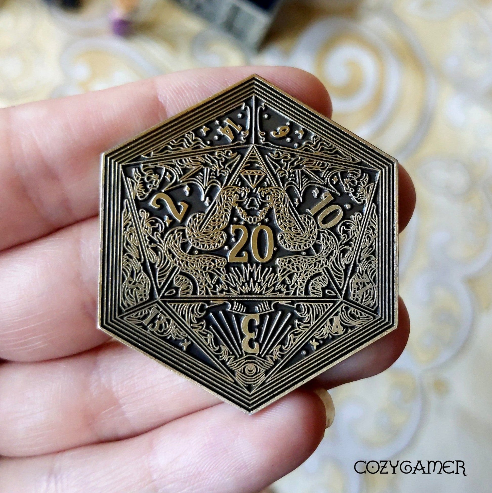 D20 Coin – Life and Death Two-Sided DnD Coin | Fennek & Finch Games Fennek and Finch Brass