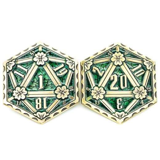 D20 Emerald Metal Coin, 2 Sided Die - CozyGamer