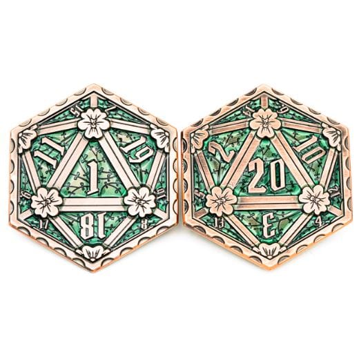 D20 Emerald Metal Coin, 2 Sided Die - CozyGamer