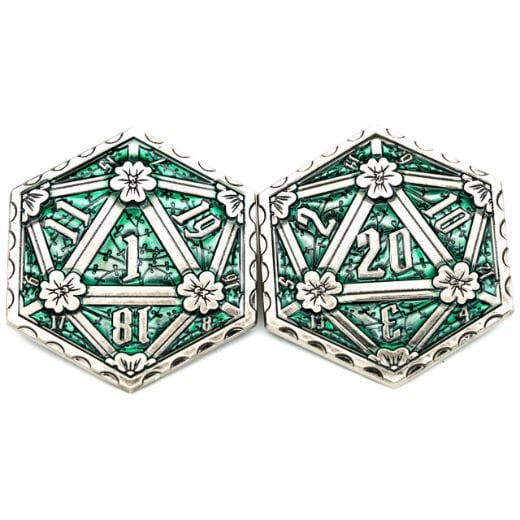 D20 Emerald Metal Coin – 2-Sided Green Die Flip Coin for DnD Games Fennek and Finch Nickle