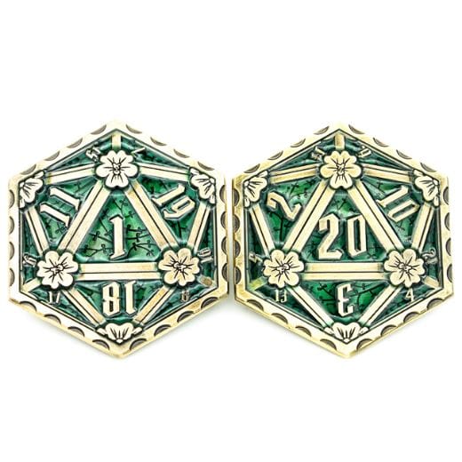 D20 Emerald Metal Coin – 2-Sided Green Die Flip Coin for DnD Games Fennek and Finch Bronze
