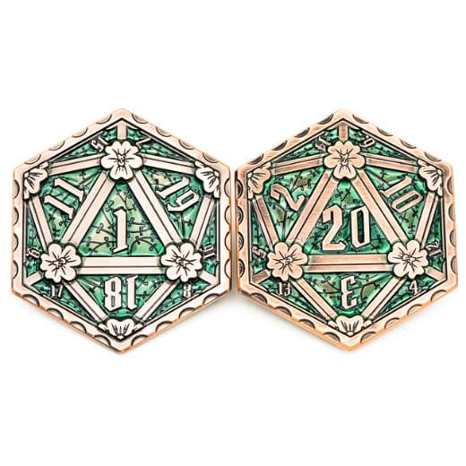 D20 Emerald Metal Coin – 2-Sided Green Die Flip Coin for DnD Games Fennek and Finch Copper