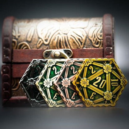 D20 Emerald Metal Coin – 2-Sided Green Die Flip Coin for DnD Games Fennek and Finch