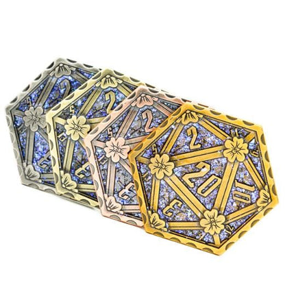 D20 Glittering Metal Coin – 2-Sided Sparkle Die Flip Coin for DnD Games Fennek and Finch