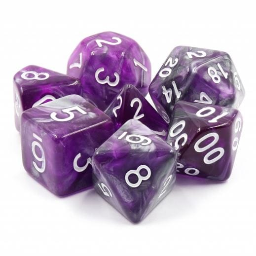 Dark Crystal Dice Set – 7 - Piece Purple Silver Metallic DnD Dice - Fennek and Finch