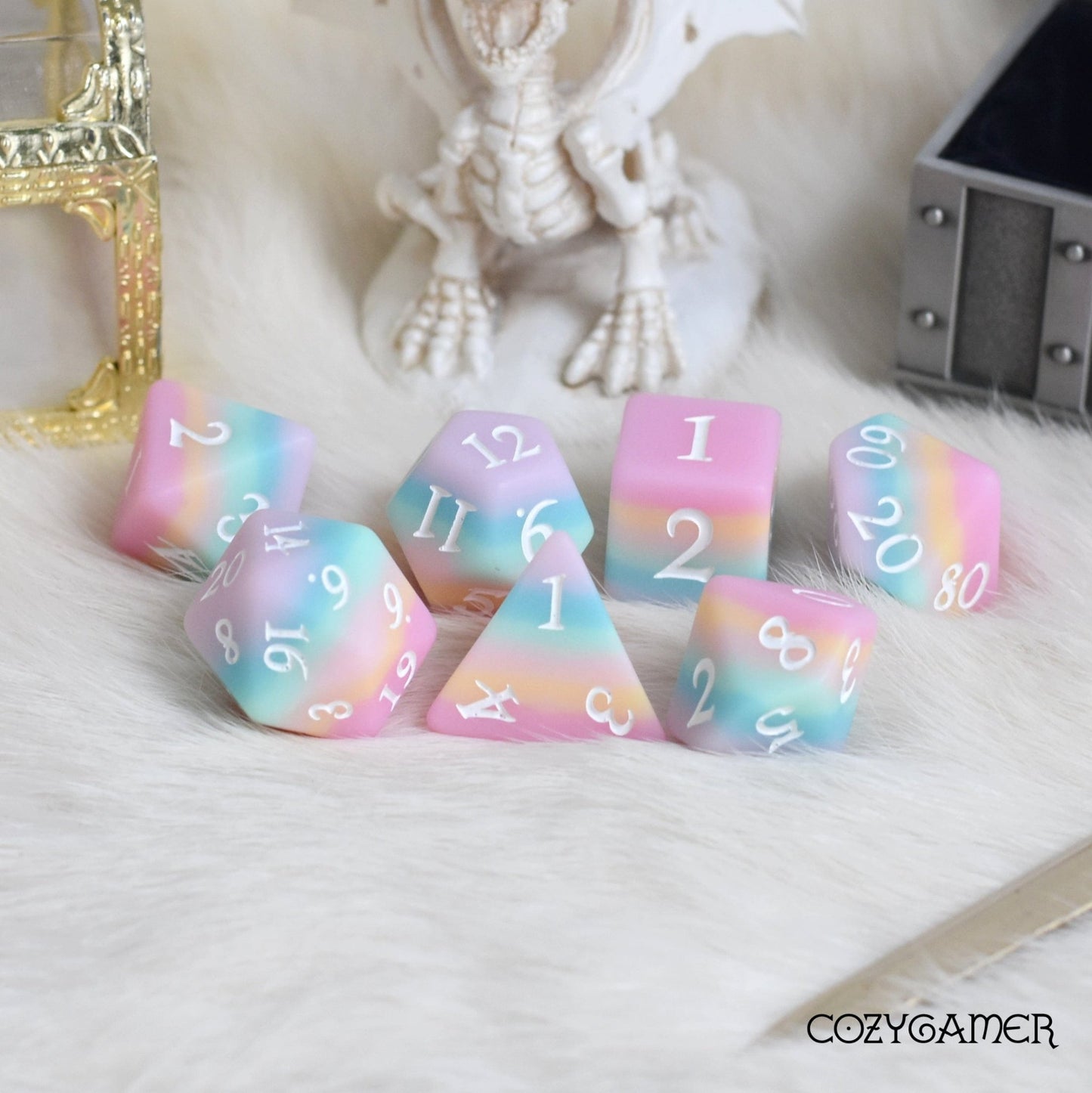 Dazed and Dreamy DnD Dice Sets - 7 Piece Rainbow Pastel Matte Dice Dice sets Fennek and Finch