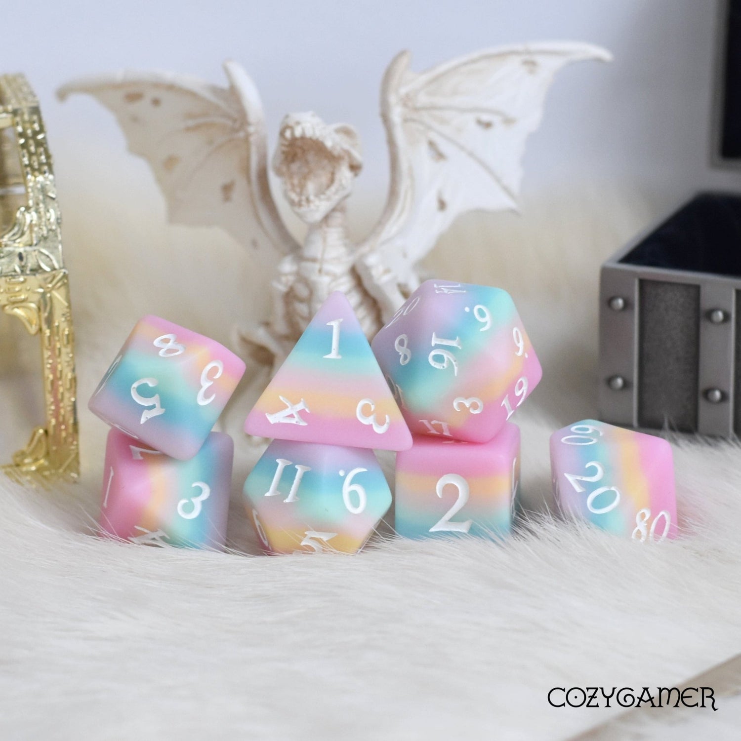 Dazed and Dreamy DnD Dice Sets - 7 Piece Rainbow Pastel Matte Dice Dice sets Fennek and Finch 7 Piece Set