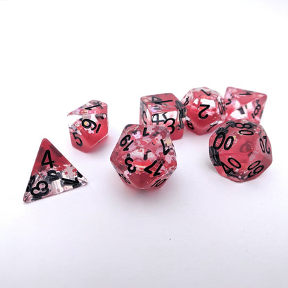 Deadly Puzzle DnD Dice Set, Red Translucent Glitter Dice - CozyGamer