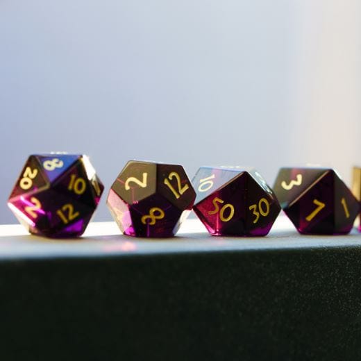 Deep Purple Crystal Dice Set – 7-Piece Semi Precious Gemstone Cut Crystal DnD Dice sets Fennek and Finch