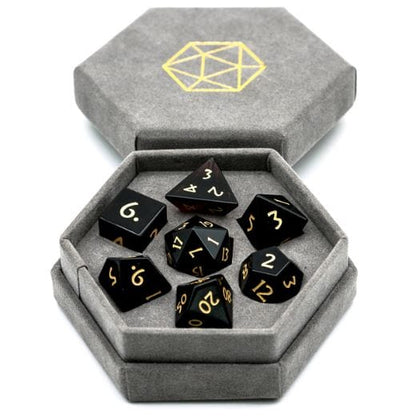 Deep Purple Crystal Dice Set – 7-Piece Semi Precious Gemstone Cut Crystal DnD Dice sets Fennek and Finch