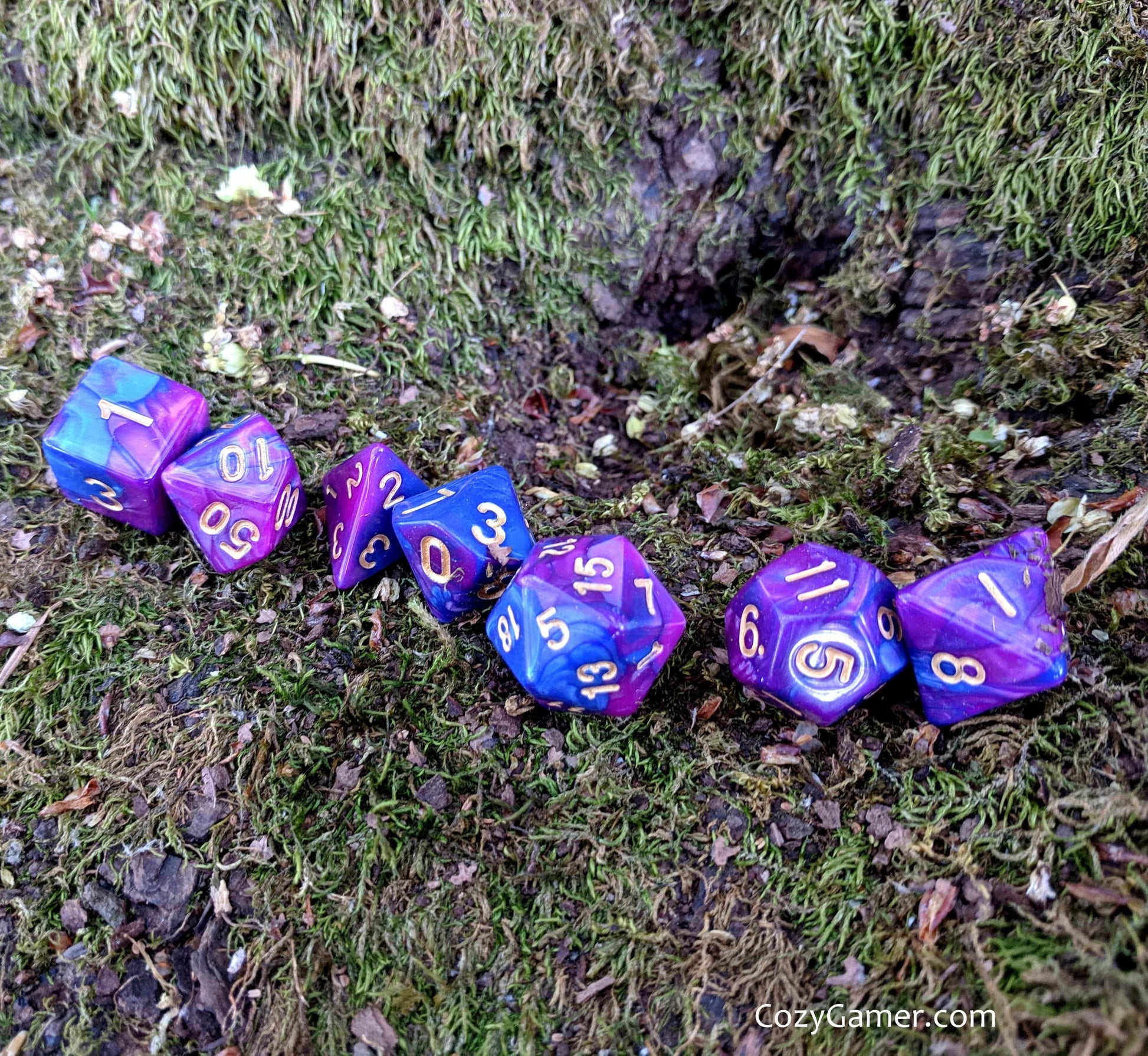 Deviant Dice Set, Pearly Blue and Purple Dice - CozyGamer