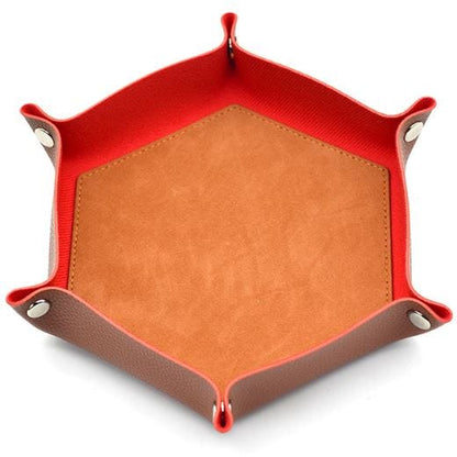 Dice Rolling Tray – Hexagonal Flannel PU Leather 5" Collapsible Dice Tray Dice Tray Fennek and Finch Brown/Red