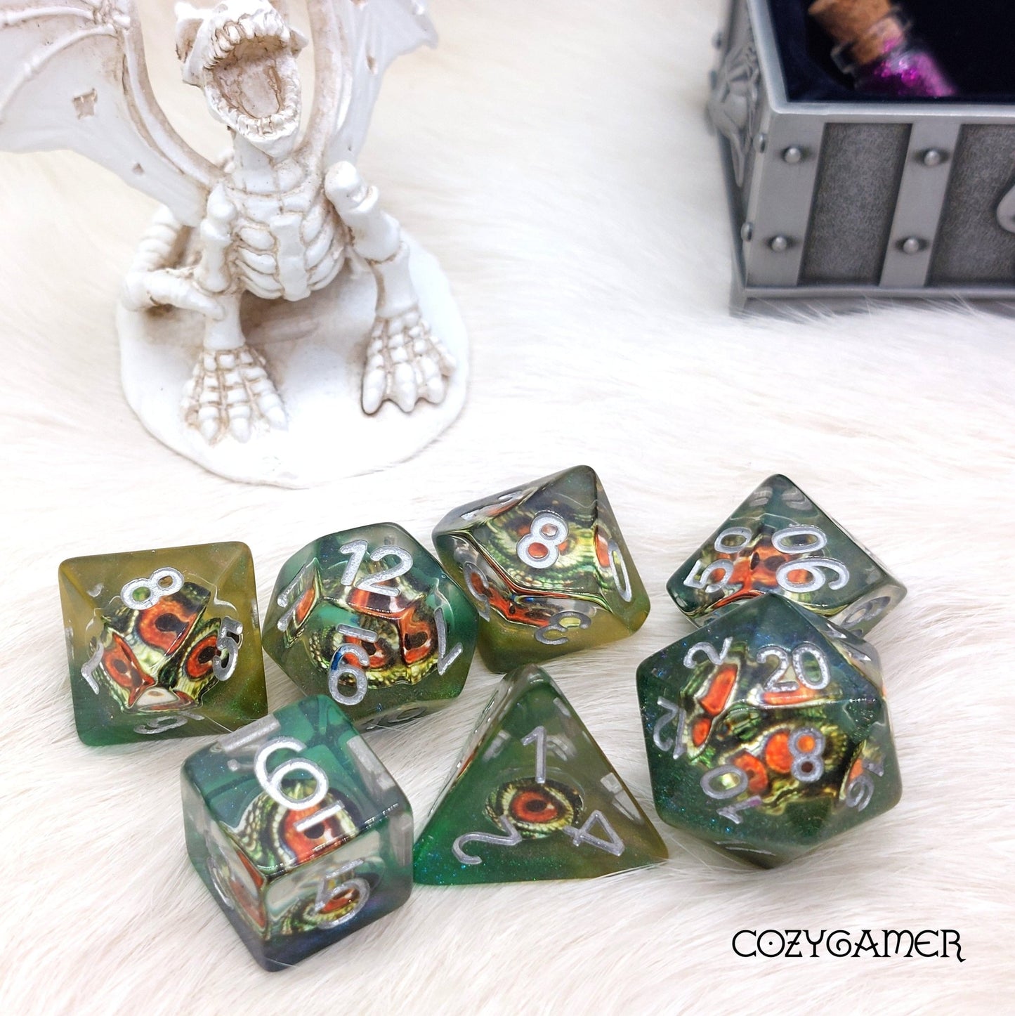 Dragon Eye Dice Set – Evil Eyeball Resin Dice - Fennek and Finch