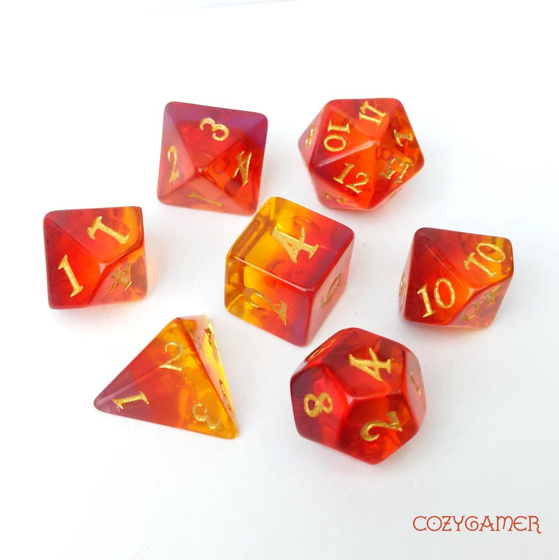 16mm Glow-in-the-Dark Orange RPG Dice Set – 7+3d6=10 Polyhedral Dice With Bag