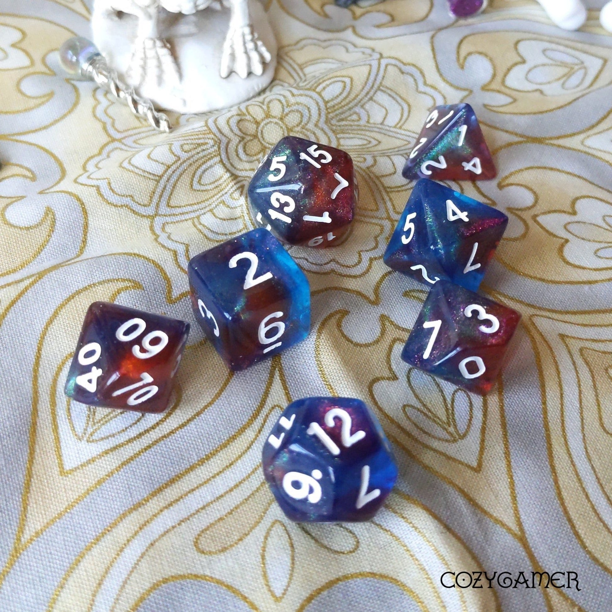Dragon Scale Dice Set. Red and Blue Galaxy Glitter DND Dice Dice Sets & Games Fennek and Finch