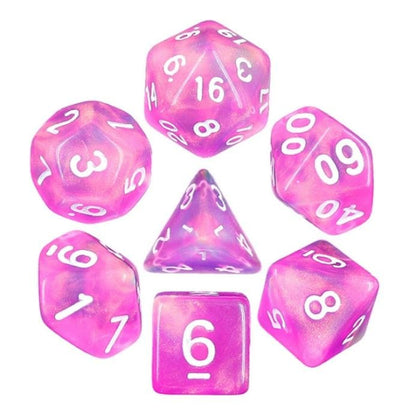 Dream in Bloom Dice Set – 7-Piece Bright Pink Shimmer DnD Dice Dice Sets & Games Fennek and Finch
