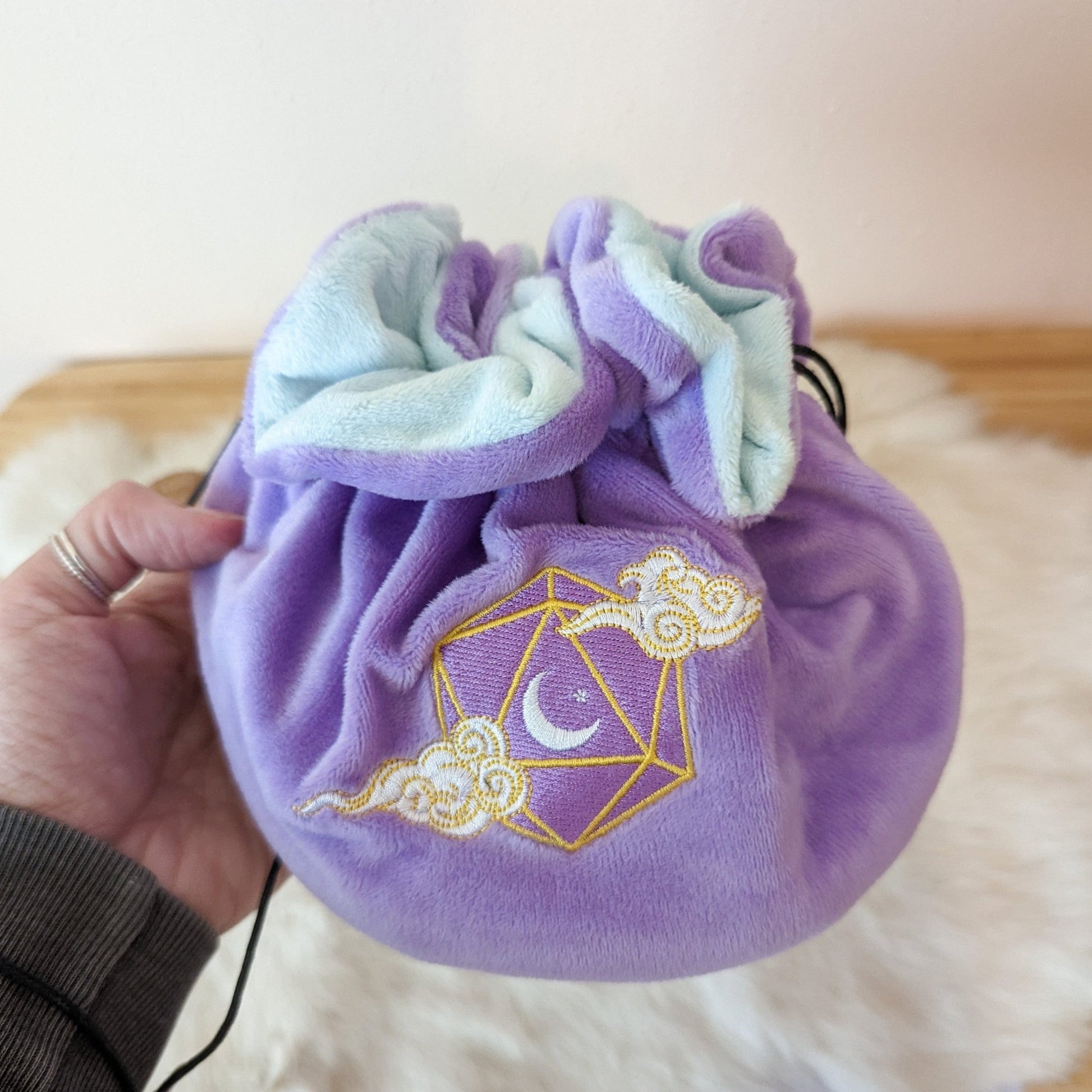 Dreamy Dice Bag – Multi - Pocket Purple Blue Velvet Pouch with Moon & Star | Fennek & Finch - Fennek and Finch