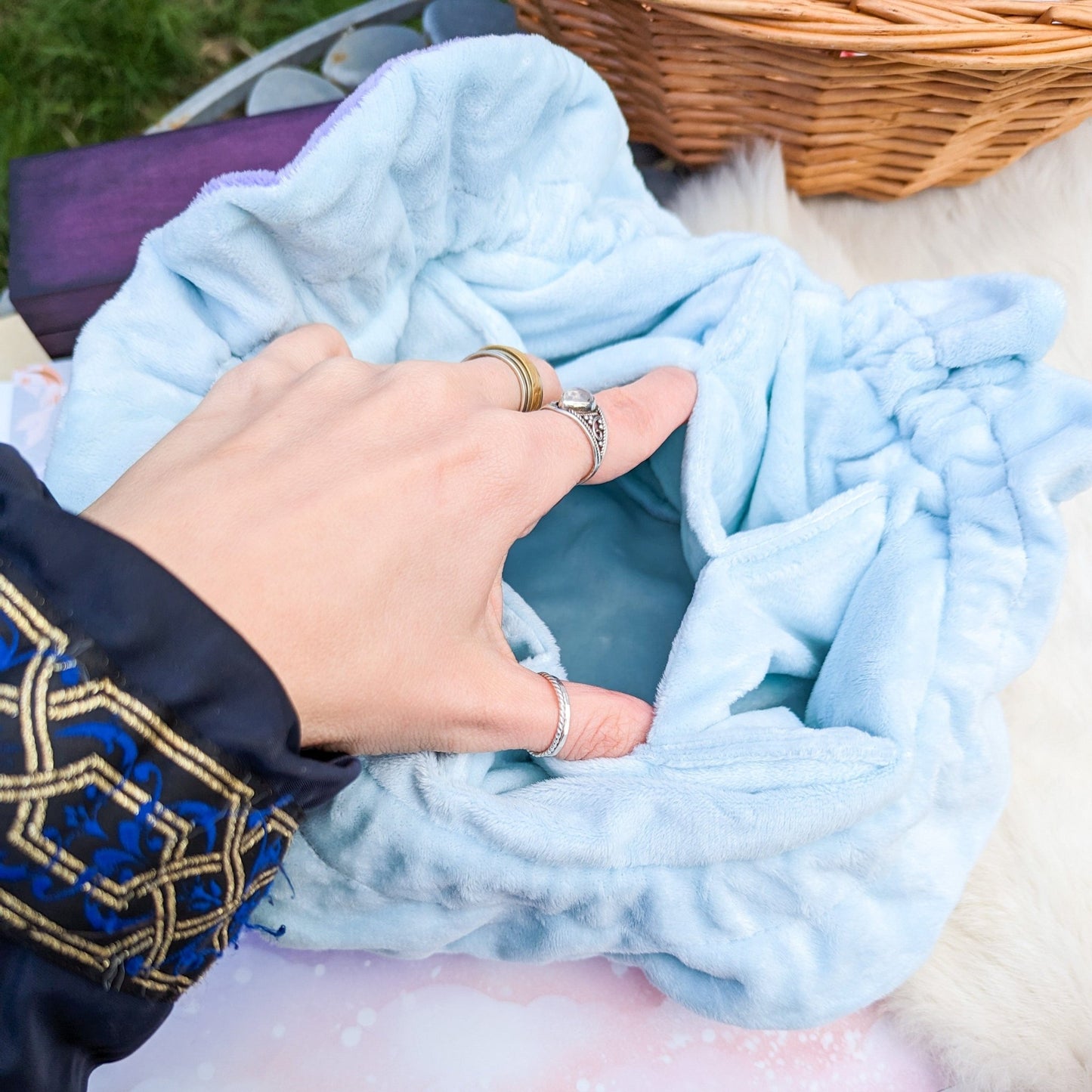 Dreamy Dice Bag – Multi - Pocket Purple Blue Velvet Pouch with Moon & Star | Fennek & Finch - Fennek and Finch