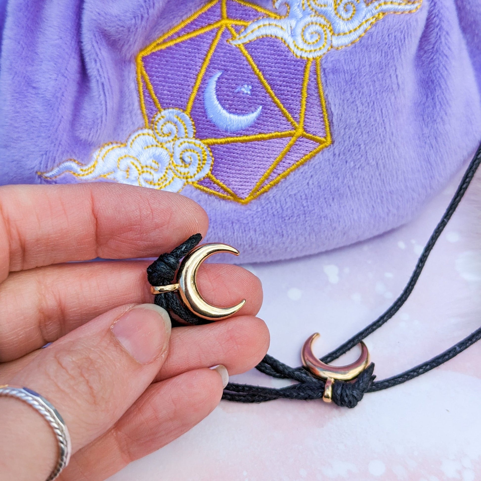 Dreamy Dice Bag – Multi - Pocket Purple Blue Velvet Pouch with Moon & Star | Fennek & Finch - Fennek and Finch