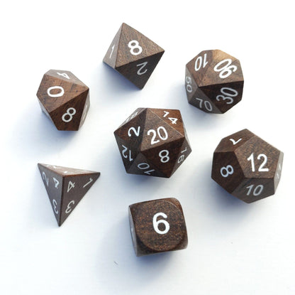 Ebony Wood Dice Set with White Ink - CozyGamer