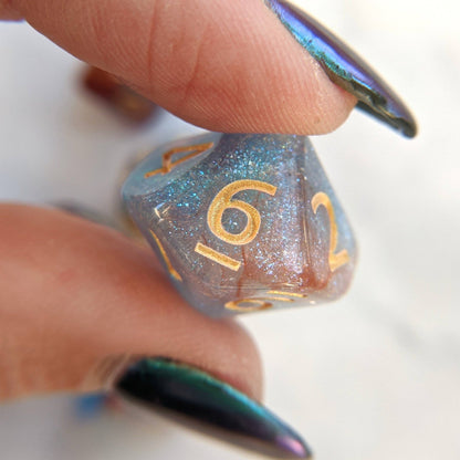 Elemental Magic Dice Set – 7 - Piece Red White Blue Shimmer DnD Dice - Fennek and Finch