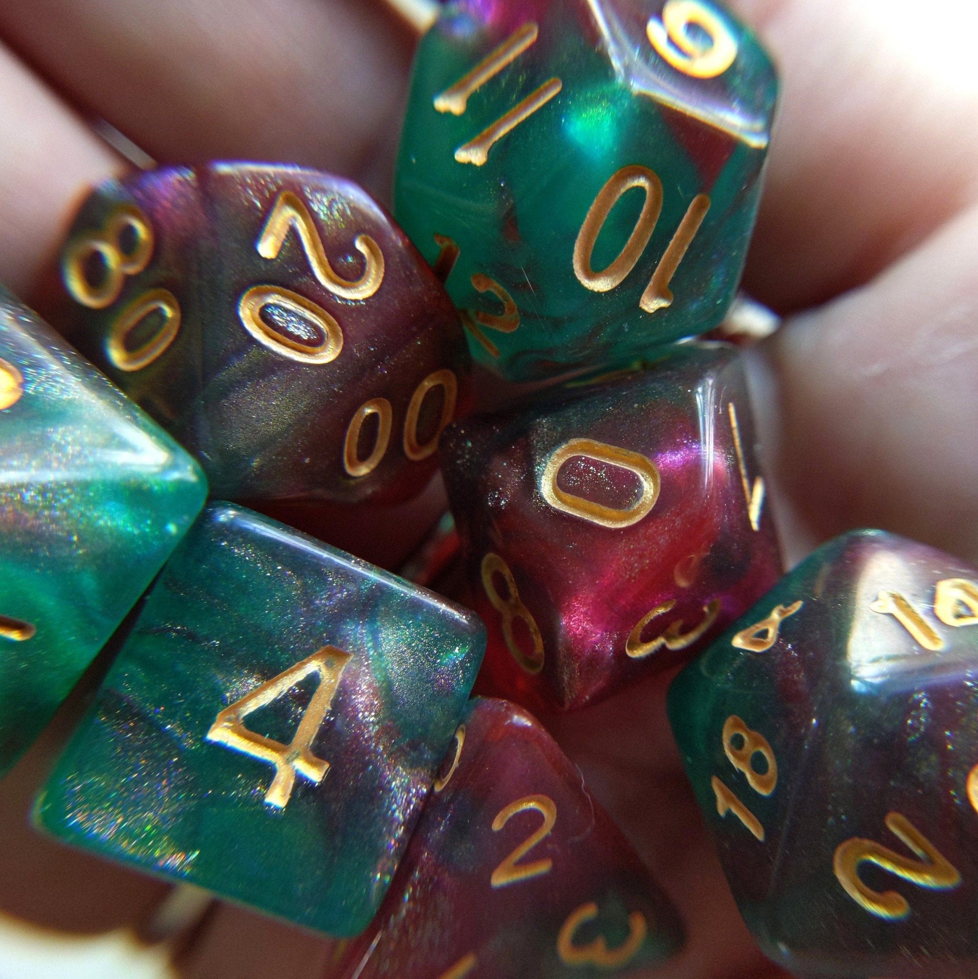 Elf's Dream Dice Set – 7-Piece Micro Shimmer Galaxy DnD Dice Dice sets Fennek and Finch