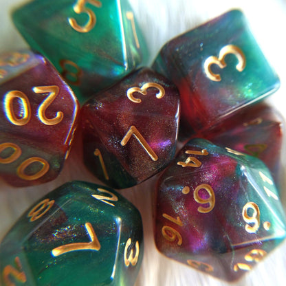 Elf's Dream Dice Set – 7-Piece Micro Shimmer Galaxy DnD Dice Dice sets Fennek and Finch