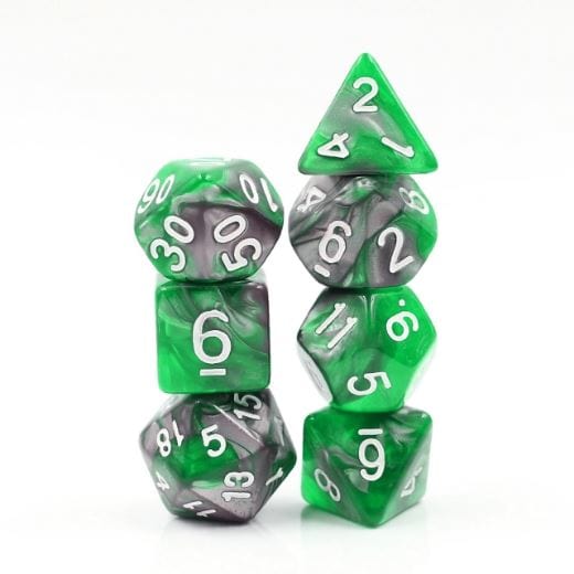 Emerald Ore Dice Set – Green & Silver Pearly Marble Swirl - Fennek and Finch