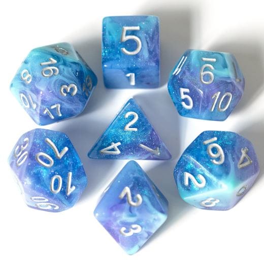 Enchantment Dice Set. Blue and purple resin DND dice set - CozyGamer
