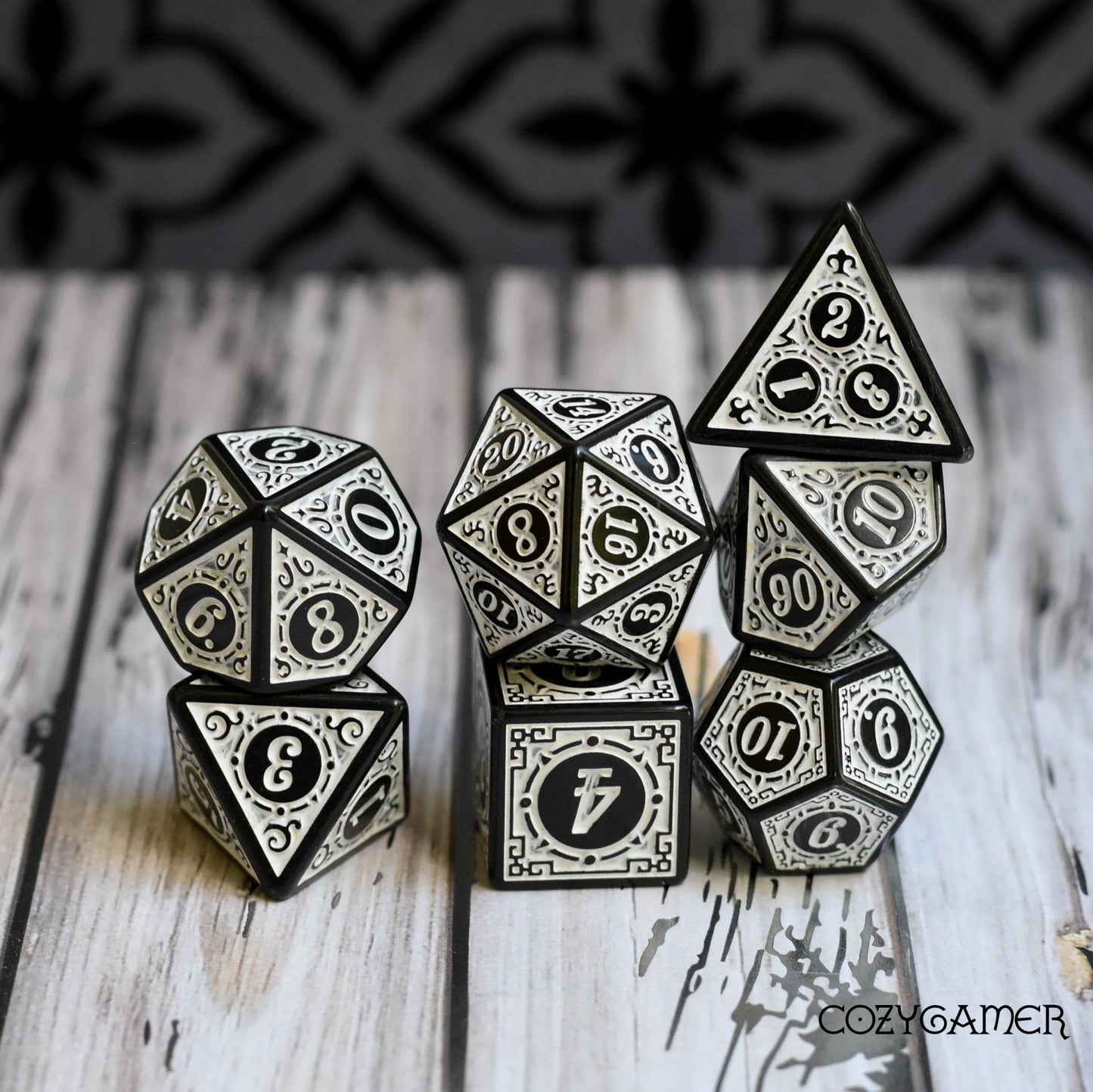 Filigree Framed Dice Sets, 7 piece design dice set - Fennek and Finch