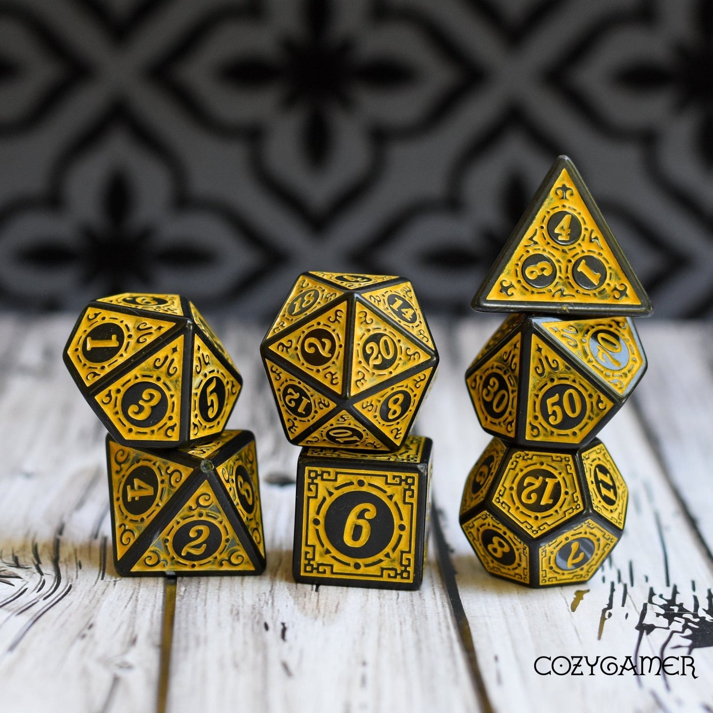 Filigree Framed Dice Sets, 7 piece design dice set - Fennek and Finch