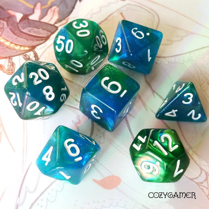 Fireflies Forest Glitter Acrylic Dice Set. TTRPG 7 Piece Dice Dice Sets & Games Fennek and Finch