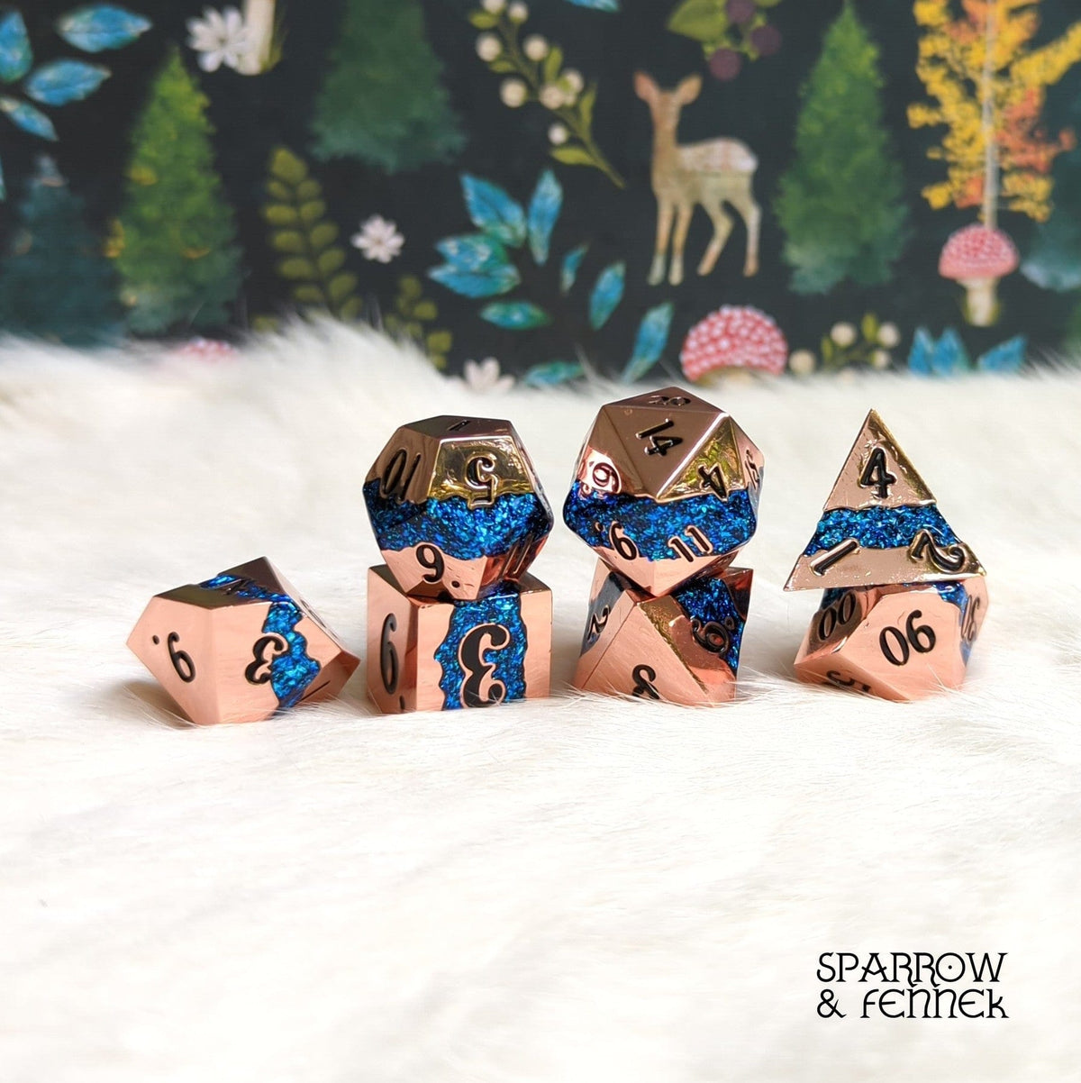 Fissure Metal Dice Set Copper and Blue Dice sets Fennek and Finch