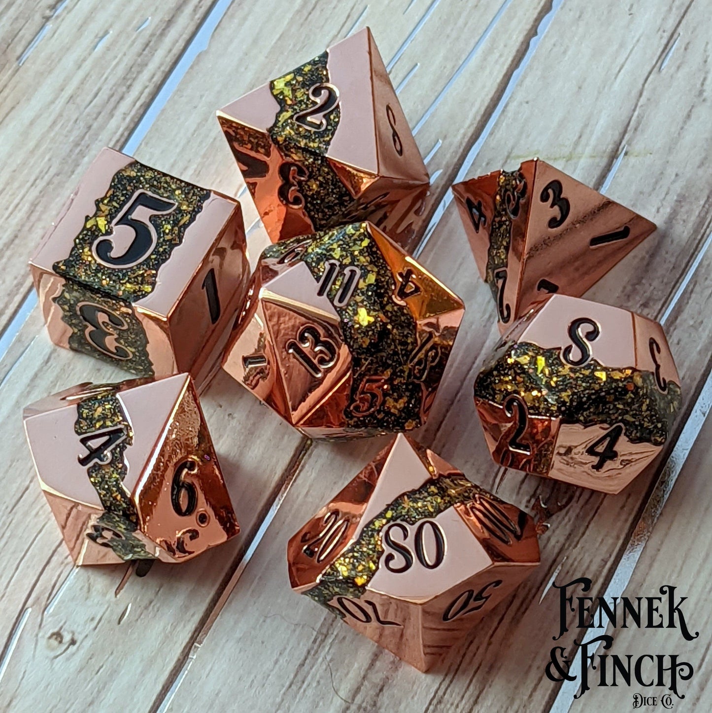 Fissure Metal Dice Set Copper and Green/Gold