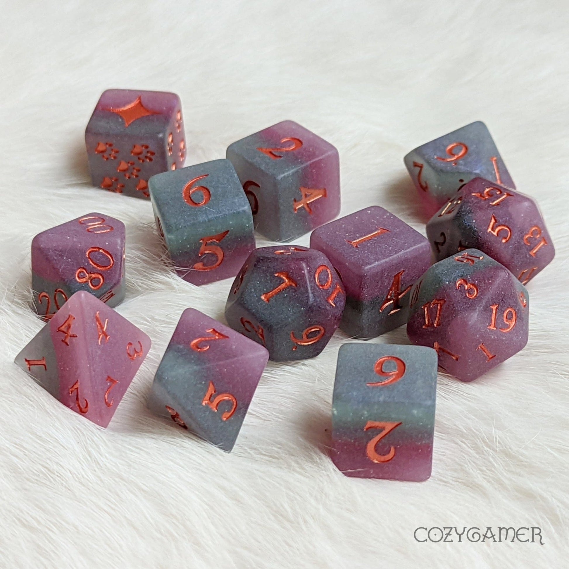 Fluorite Dice Set – 8 - Piece Purple Green Layered Matte | Fennek & Finch - Fennek and Finch