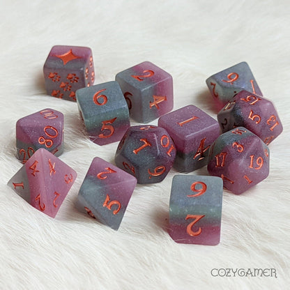 Fluorite Dice Set – 8 - Piece Purple Green Layered Matte | Fennek & Finch - Fennek and Finch