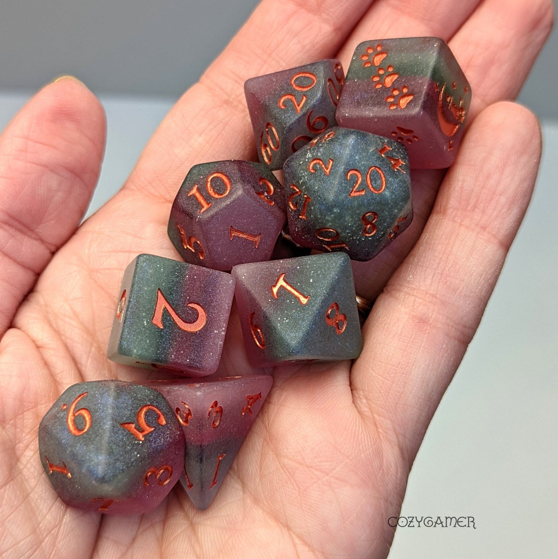 Fluorite Dice Set – 8 - Piece Purple Green Layered Matte | Fennek & Finch - Fennek and Finch