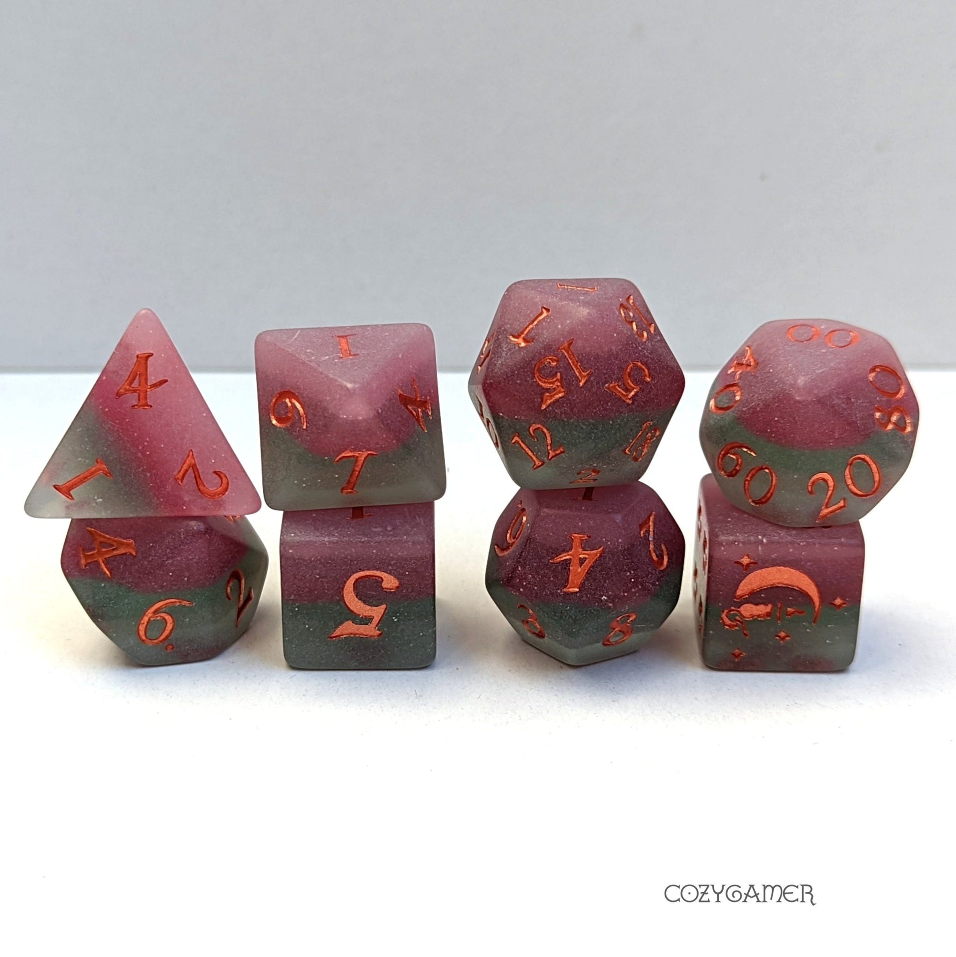 Fluorite Dice Set – 8 - Piece Purple Green Layered Matte | Fennek & Finch - Fennek and Finch