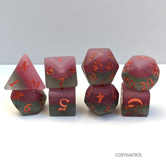 Fluorite Dice Set – 8 - Piece Purple Green Layered Matte | Fennek & Finch - Fennek and Finch