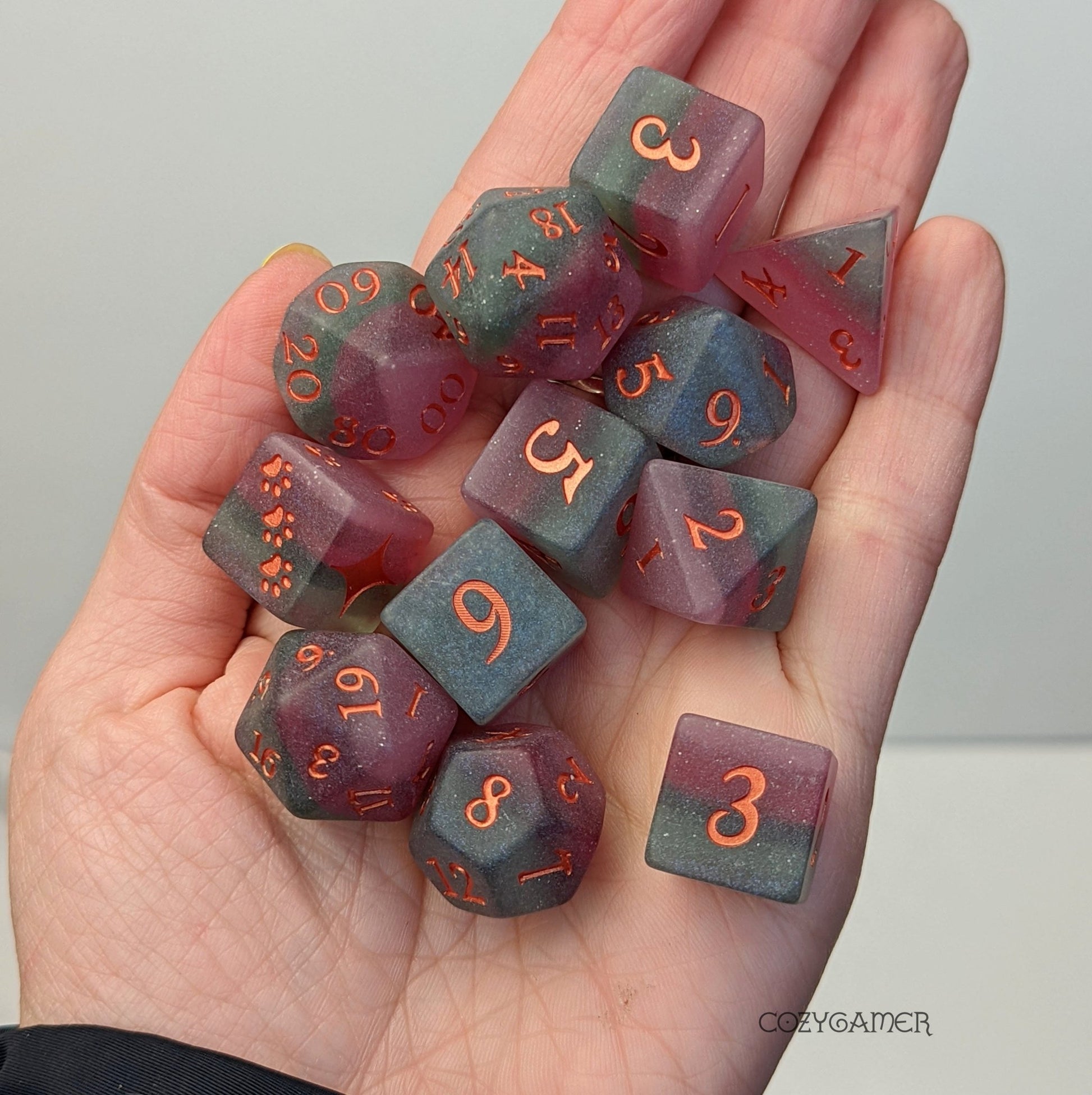 Fluorite Dice Set – 8 - Piece Purple Green Layered Matte | Fennek & Finch - Fennek and Finch