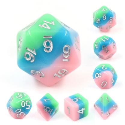 Fluttering Elf Dice Set – 7-Piece Green Blue Pink Layered DnD Dice Dice Sets & Games Fennek and Finch