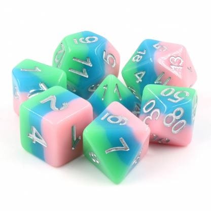 Fluttering Elf Dice Set – 7-Piece Green Blue Pink Layered DnD Dice Dice Sets & Games Fennek and Finch