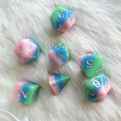 Fluttering Elf Dice Set – 7-Piece Green Blue Pink Layered DnD Dice Dice Sets & Games Fennek and Finch